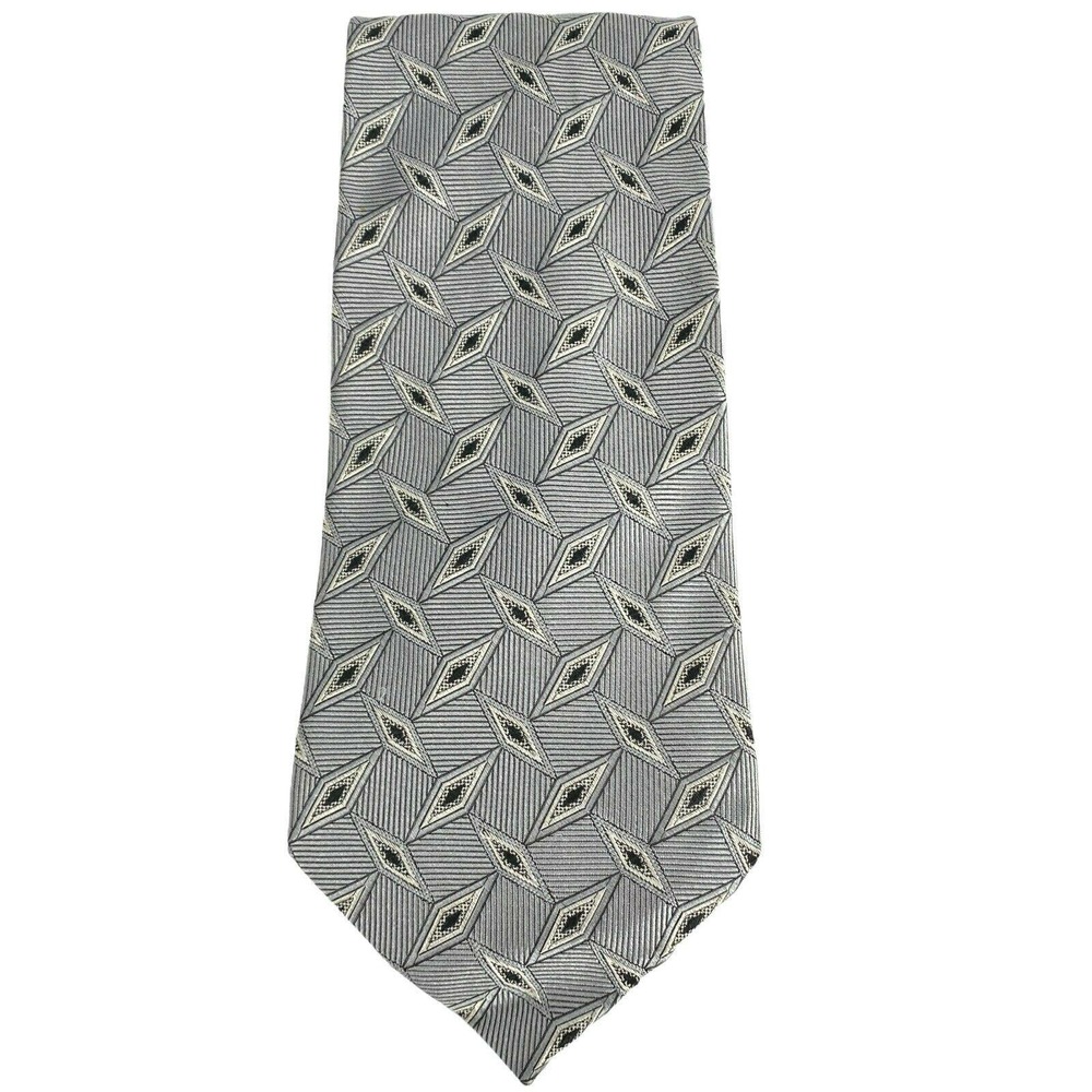 RBM Collection‎ Silver Black Accent Silk Tie Mens